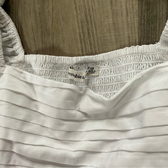 Abercrombie Fitch Ruched Bodice Puff Sleeve Mini Dress White Petite S - Picture 3 of 5